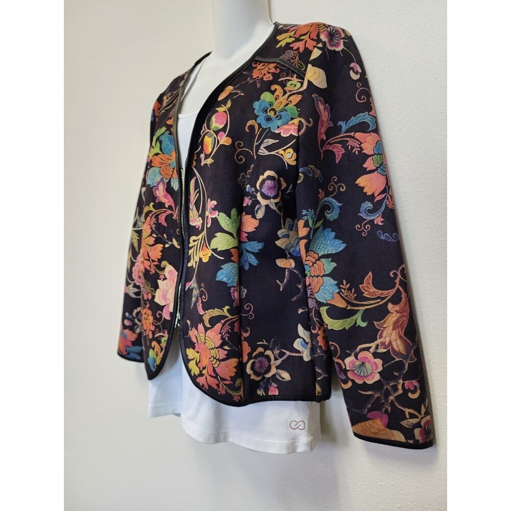 Lauren Hansen Blazer Jacket Women Medium Colorful Floral Zip Art Festival - Picture 2 of 11